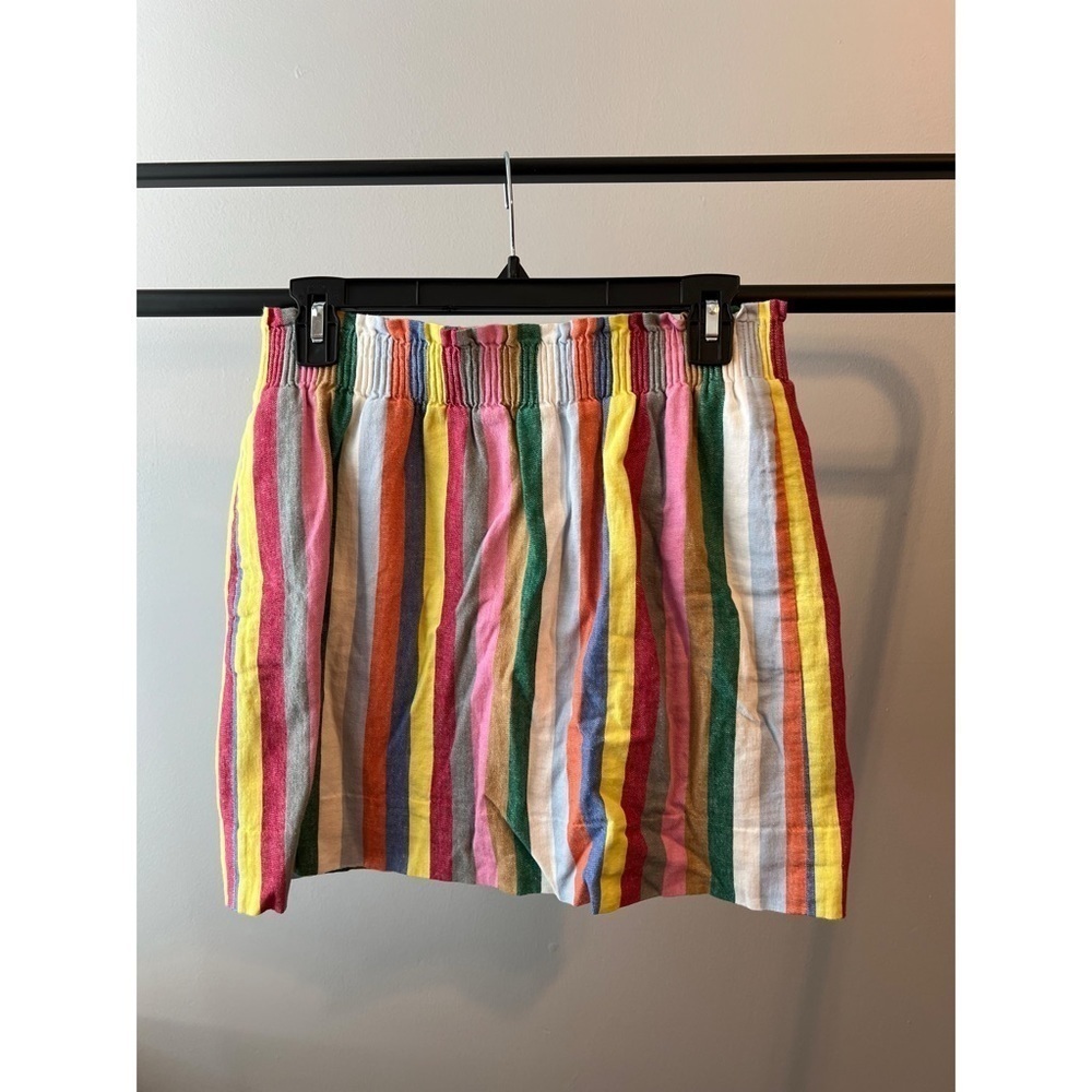 J Crew Paper Bag Waist Sidewalk Linen In Rainbow Stripe Print Size 6
